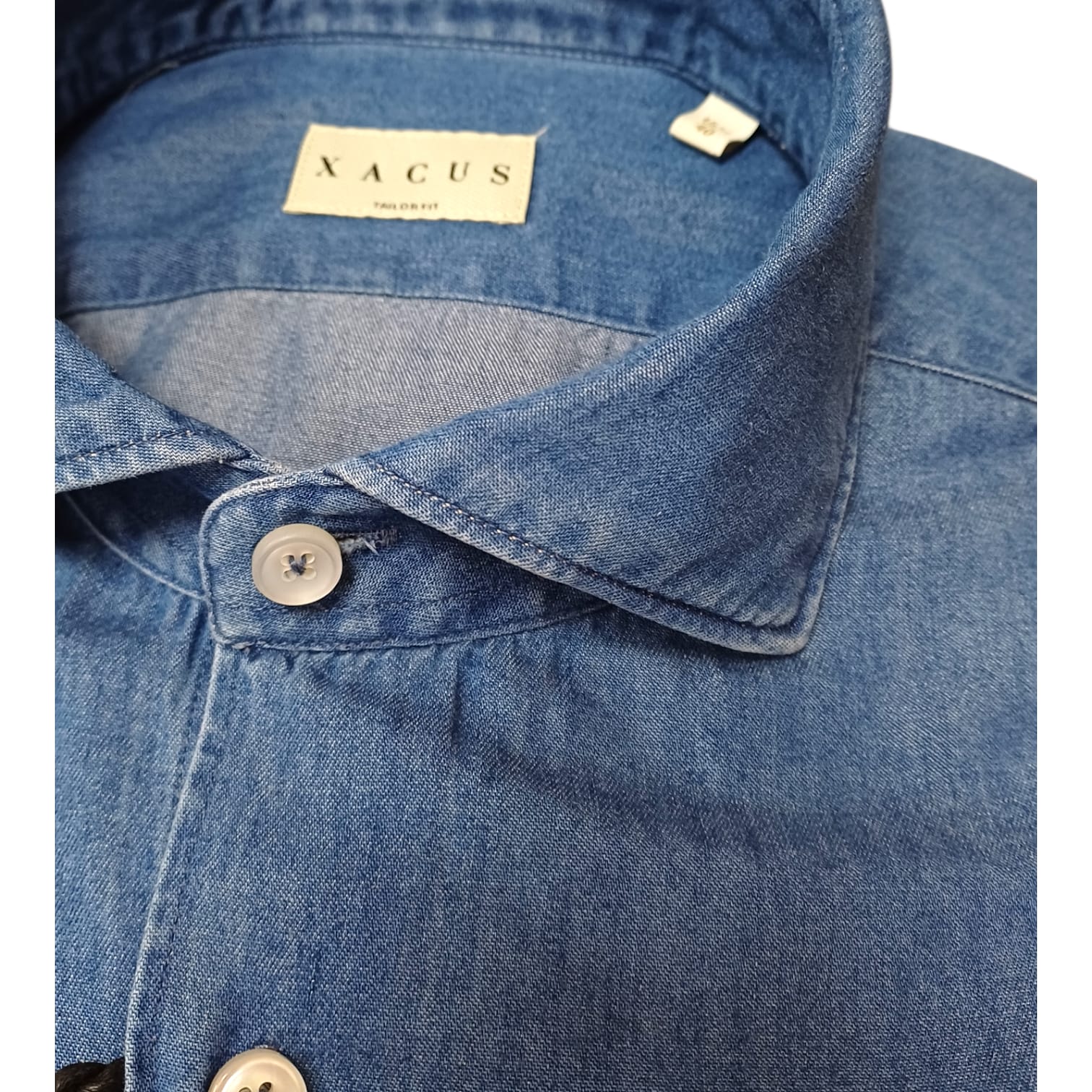 Xacus Camicia collo francese tinta unita indaco blue jeans