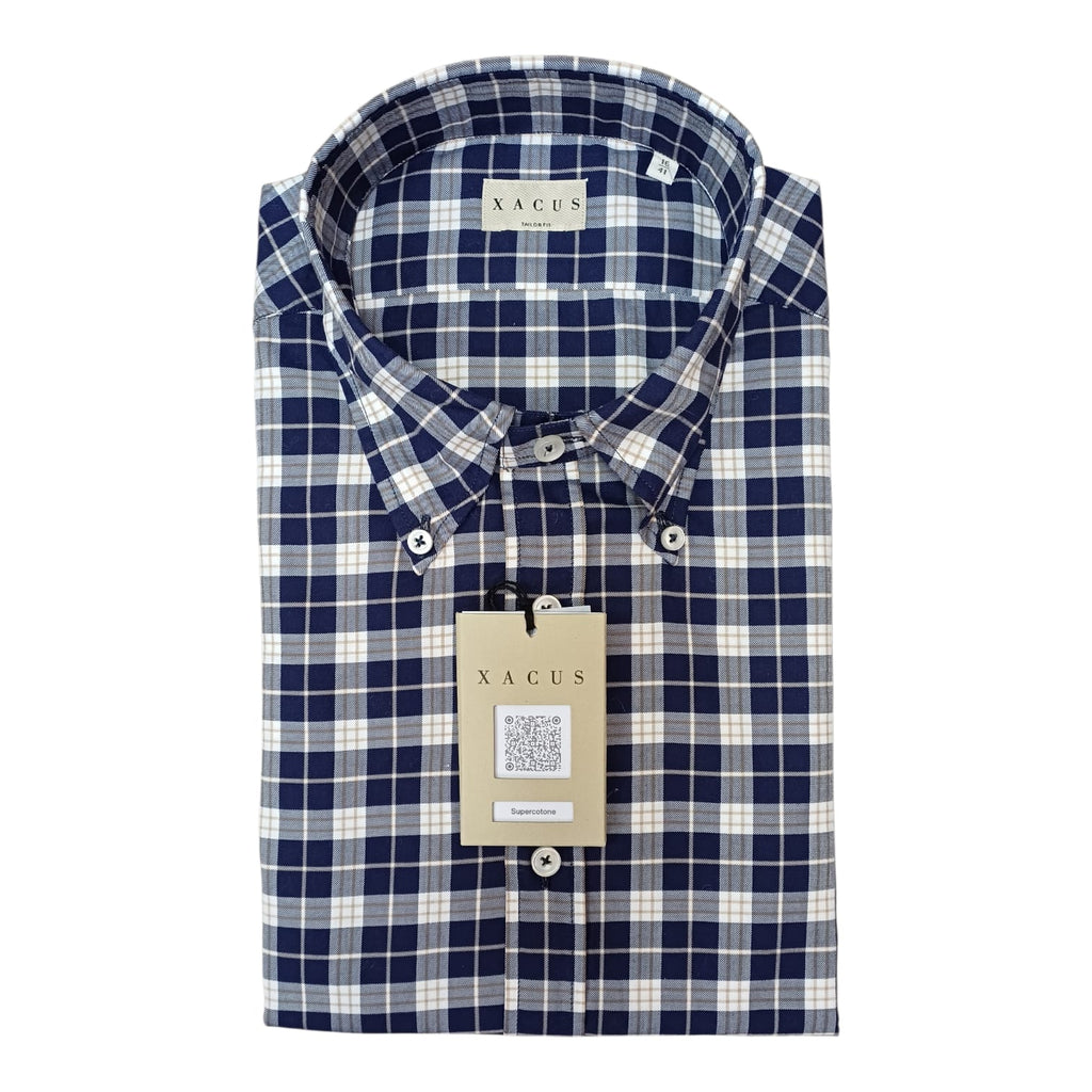 Xacus Camicia Collo button down quadri twill