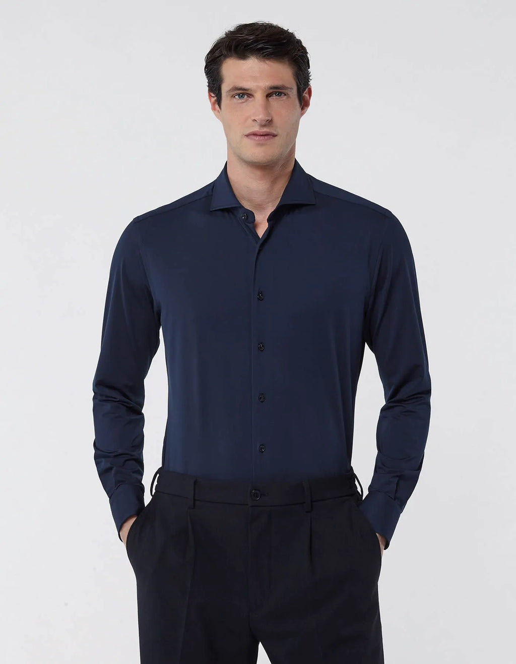 Xacus Camicia Collo francese Tinta Unita Blu navy