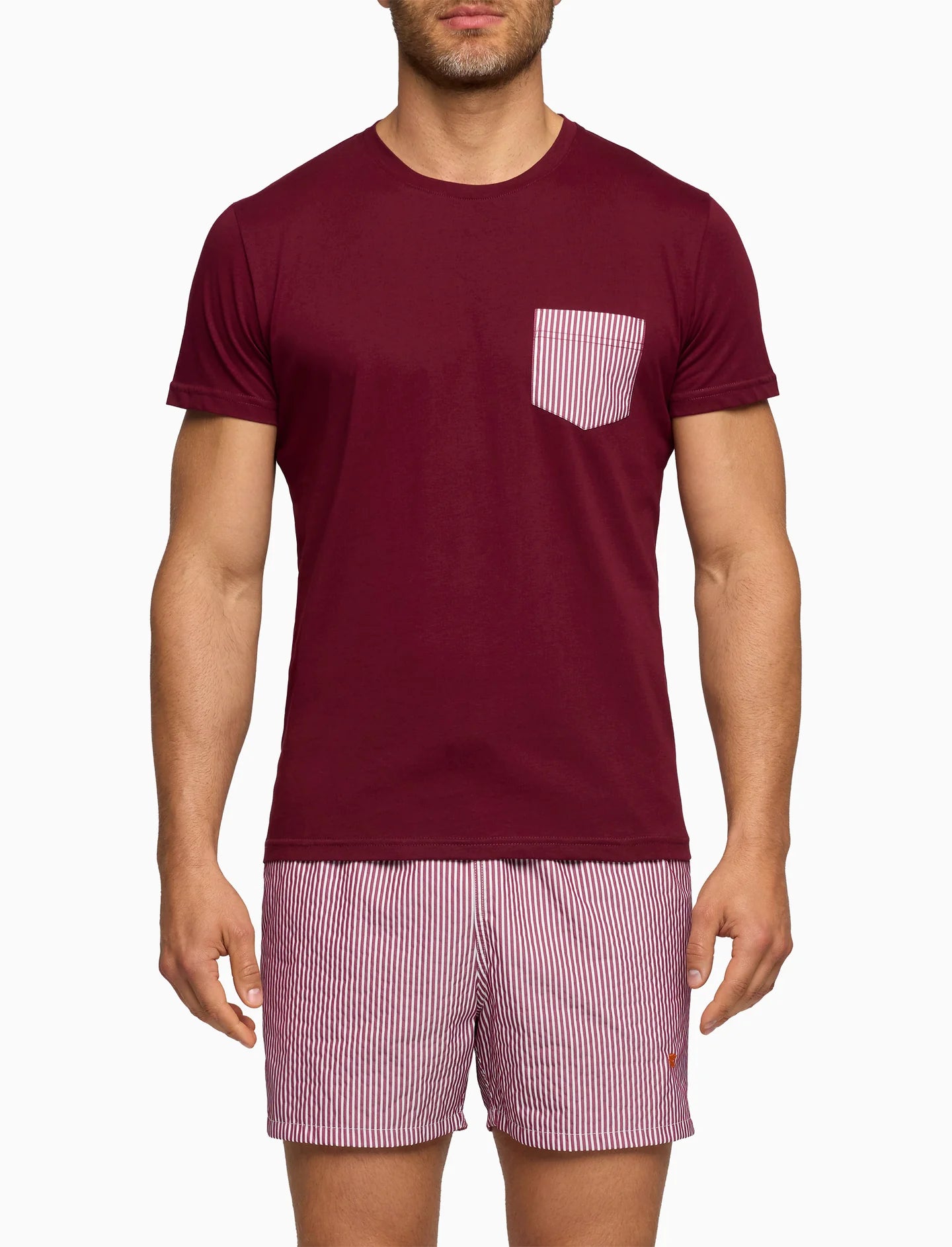 Gallo T-Shirt girocollo uomo cotone tinta unita con taschino seersucker