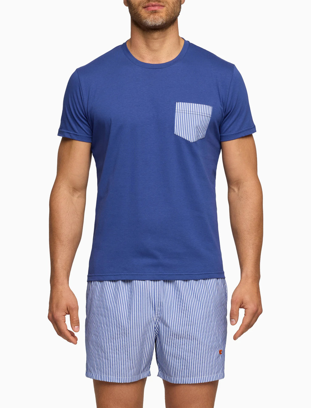 Gallo T-Shirt girocollo uomo cotone tinta unita con taschino seersucker