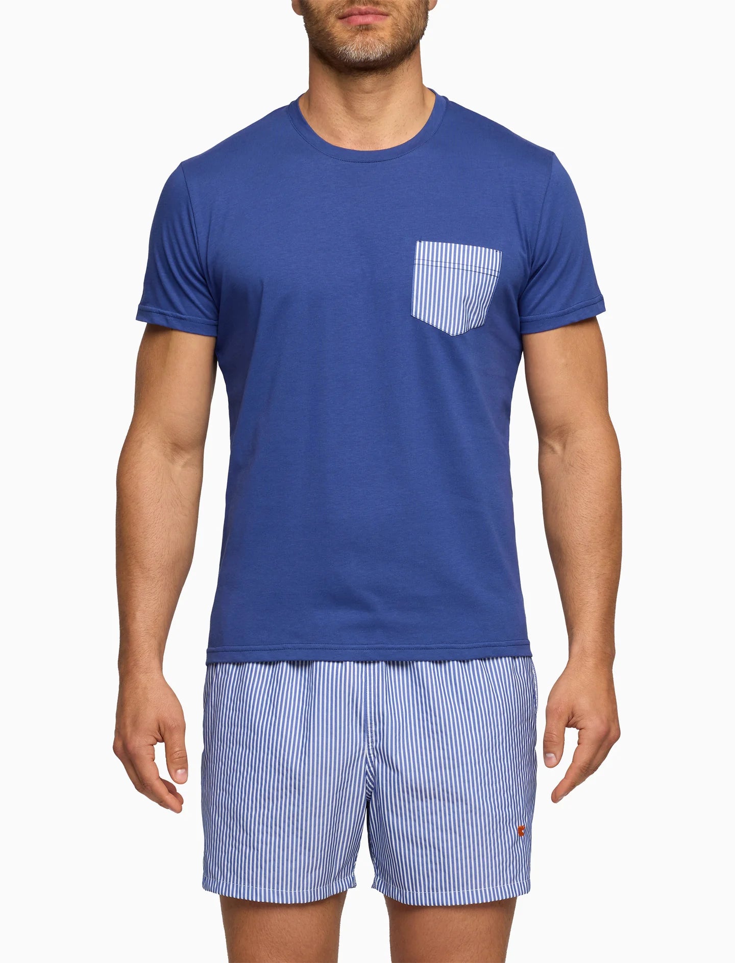Gallo T-Shirt girocollo uomo cotone tinta unita con taschino seersucker