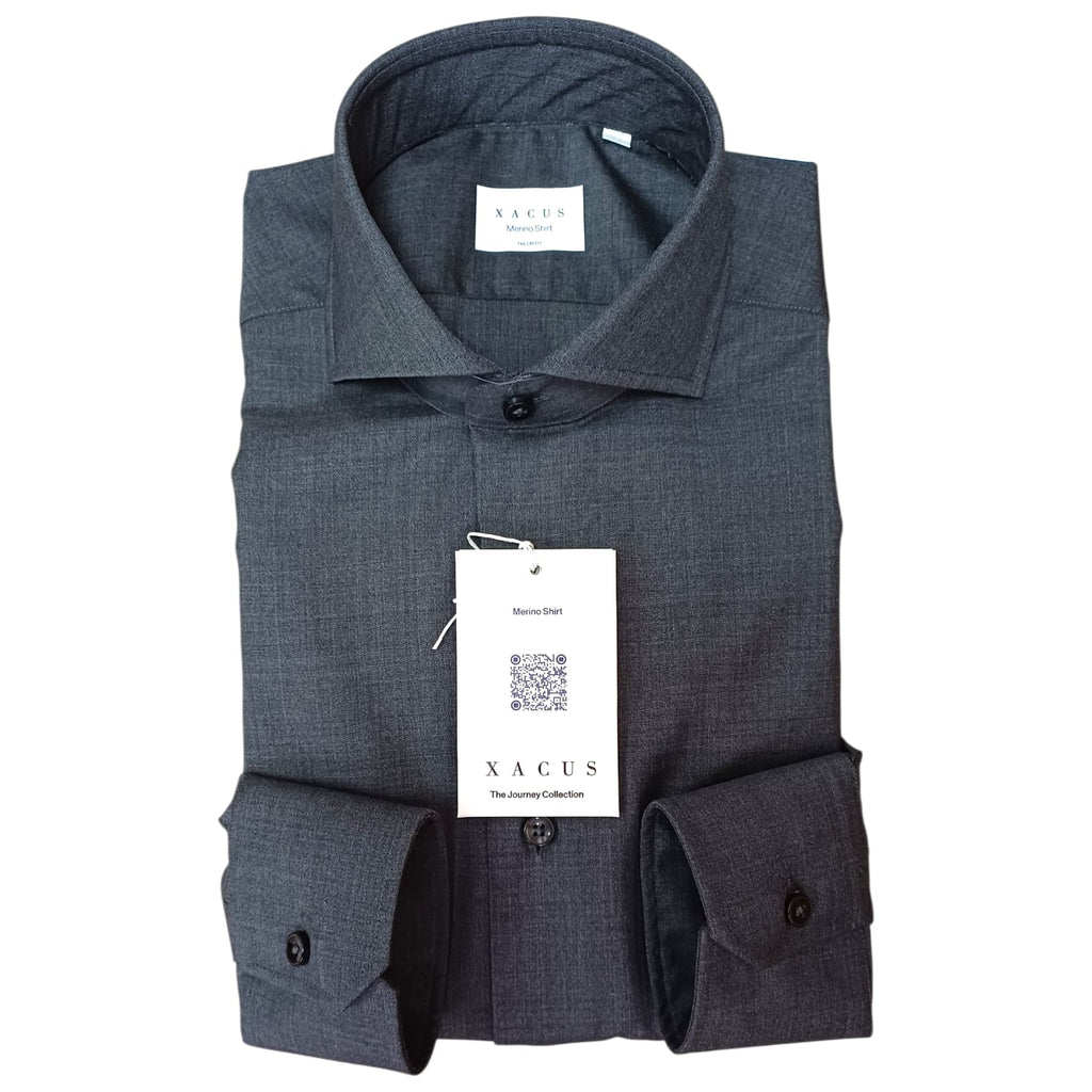 Xacus Camicia in lana merino grigio scuro