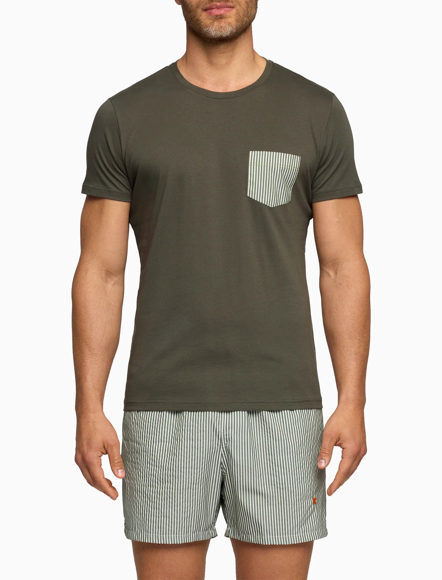 Gallo T-Shirt girocollo uomo cotone tinta unita con taschino seersucker