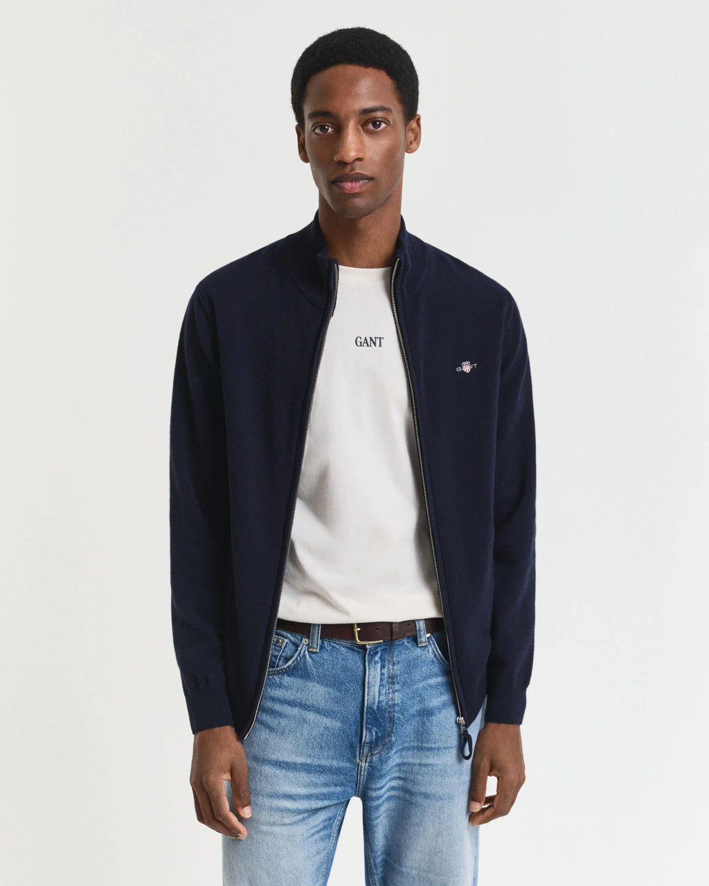 Gant Cardigan con zip in finissima lana d’agnello